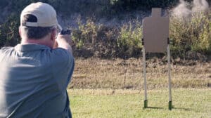 The author shooting the Mozambique drill at the range